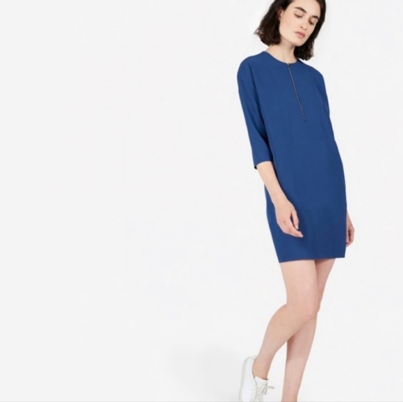 Everlane Japanese GoWeave Front Zip Dress Size 00 Blue Relaxed Fit - Picture 2 of 15